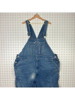 Big Smith Vintage Overalls 48x30 Denim Blue Jeans Work Wear Faded Adjustable